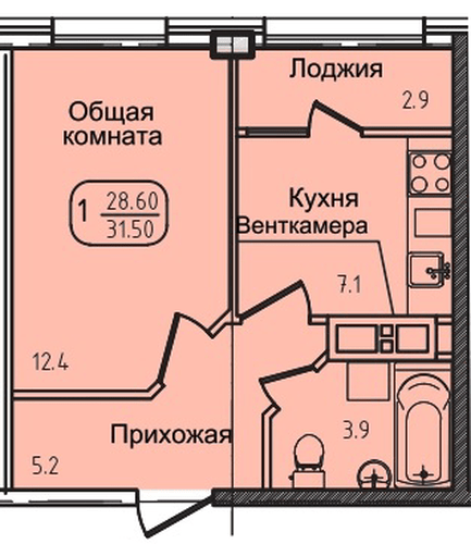 Фото №1: 1-комнатная квартира 31 м² - Яблоновский, ул. Луговая, 7/7