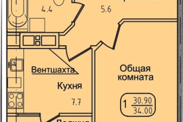 Фото №1: 1-комнатная квартира 34 м² - Яблоновский, ул. Луговая, 7/7