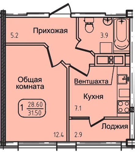 Фото №1: 1-комнатная квартира 31 м² - Яблоновский, ул. Луговая, 7/7