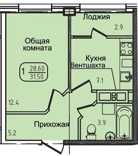 Фото №1: 1-комнатная квартира 31 м² - Яблоновский, ул. Луговая, 7/7