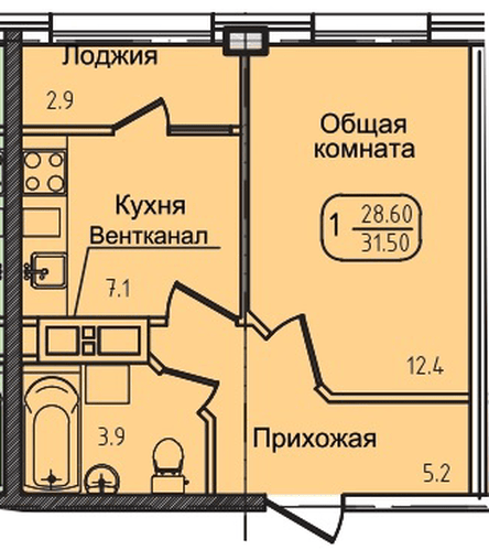 Фото №1: 1-комнатная квартира 31 м² - Яблоновский, ул. Луговая, 7/7