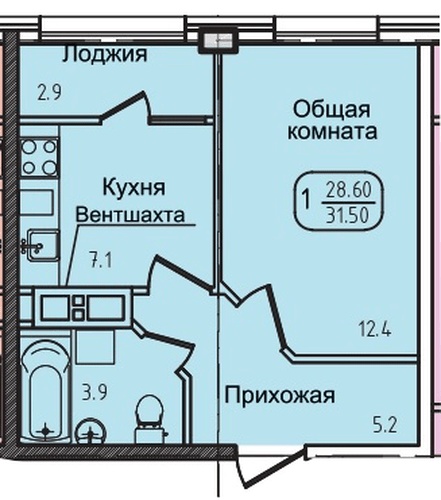 Фото №1: 1-комнатная квартира 31 м² - Яблоновский, ул. Луговая, 7/7