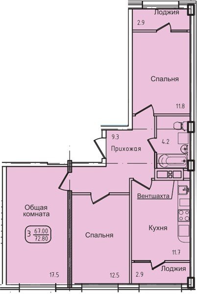 Фото №1: 3-комнатная квартира 72 м² - Яблоновский, ул. Луговая, 7/7