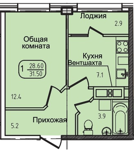 Фото №1: 1-комнатная квартира 31 м² - Яблоновский, ул. Луговая, 7/7