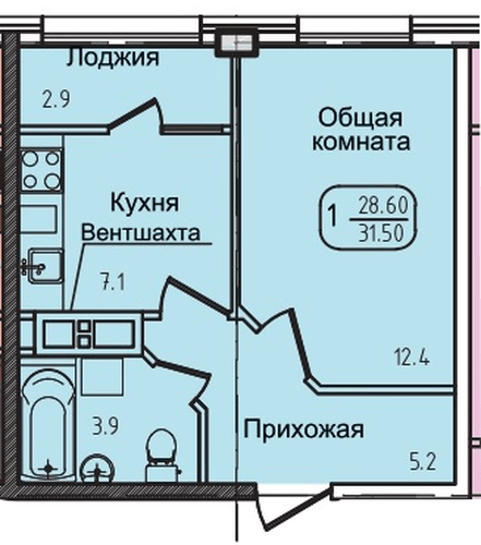 Фото №1: 1-комнатная квартира 32 м² - Яблоновский, ул. Луговая, 7/7