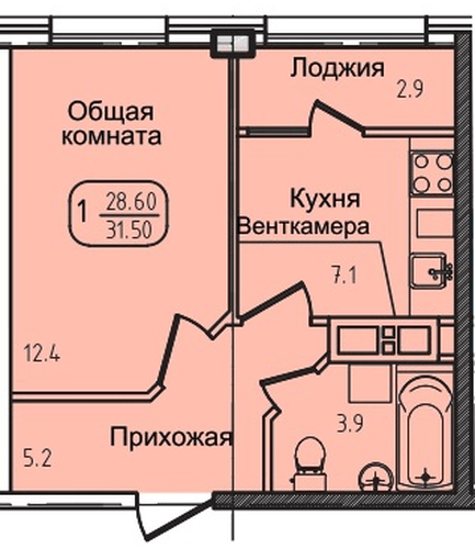 Фото №1: 1-комнатная квартира 31 м² - Яблоновский, ул. Луговая, 7/7