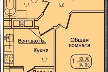 Фото №1: 1-комнатная квартира 33 м² - Яблоновский, ул. Луговая, 7/7