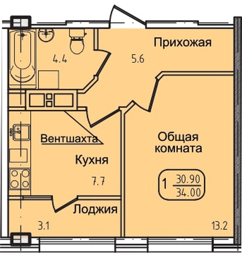 Фото №1: 1-комнатная квартира 33 м² - Яблоновский, ул. Луговая, 7/7