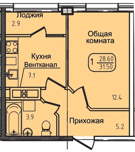 Фото №1: 1-комнатная квартира 31 м² - Яблоновский, ул. Луговая, 7/7