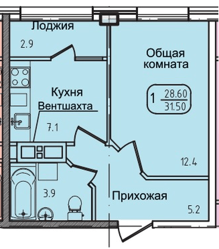 Фото №1: 1-комнатная квартира 32 м² - Яблоновский, ул. Луговая, 7/7