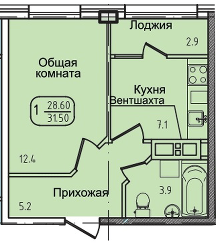 Фото №1: 1-комнатная квартира 31 м² - Яблоновский, ул. Луговая, 7/7