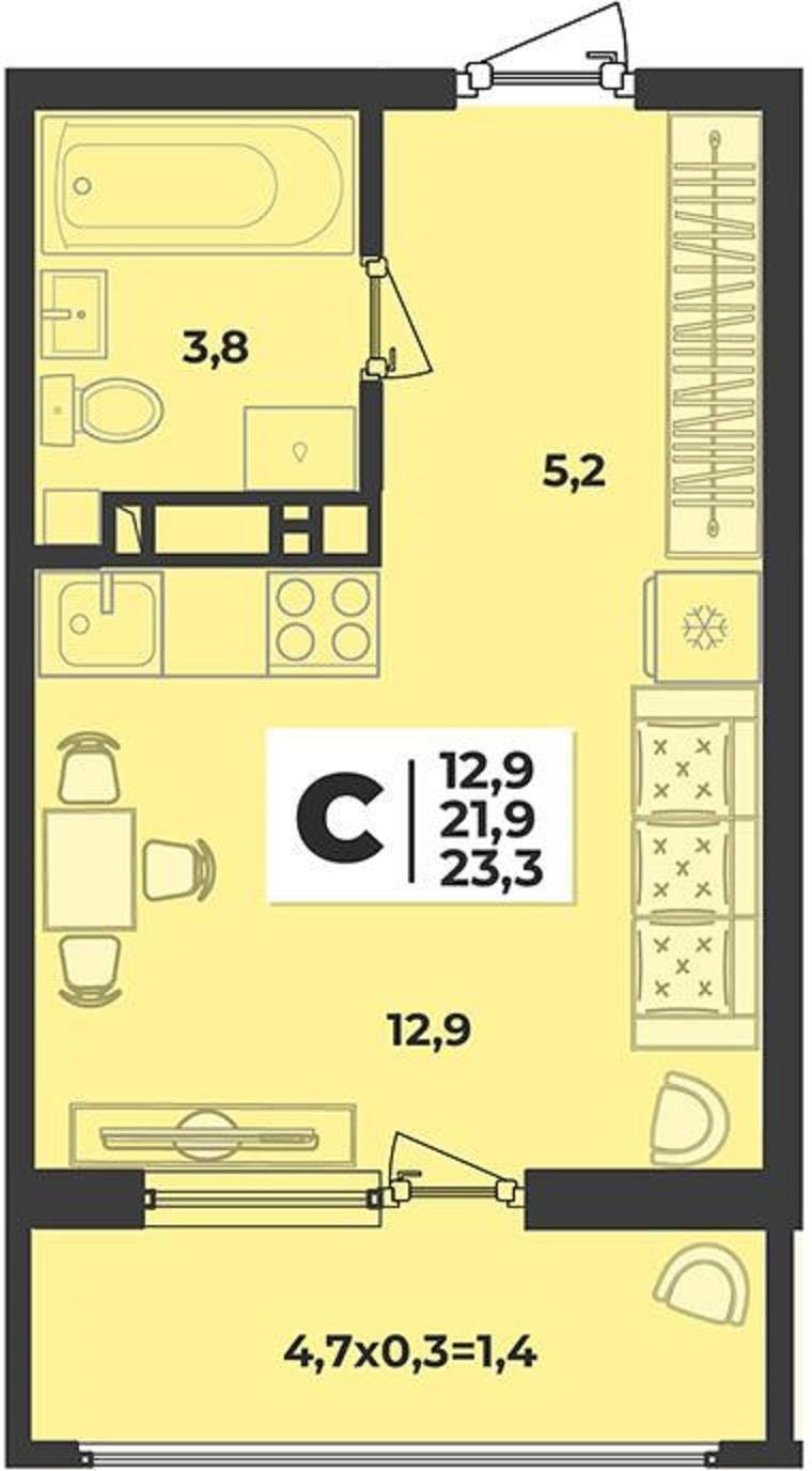 Фото №16: Студия 27 м² - Краснодар, Прикубанский внутригородской округ, мкр. жилой комплекс Лето, ул. имени Генерала Корнилова, 1