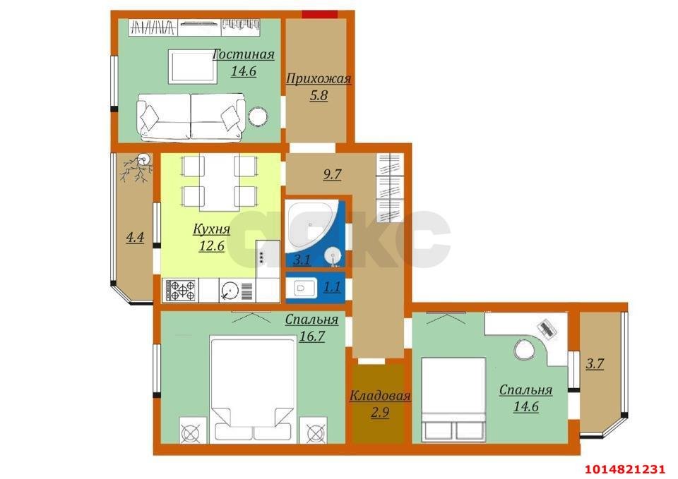 Фото №7: 3-комнатная квартира 81 м² - Яблоновский, жилой комплекс Солнечный, ул. Солнечная, 55/1к7