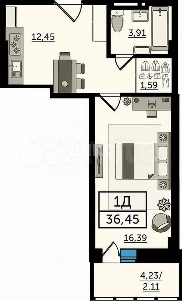 Фото №12: 1-комнатная квартира 37 м² - Ростов-на-Дону, Кировский, пр-кт Ворошиловский, 82/4