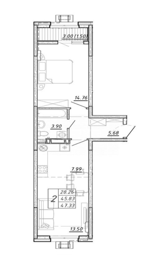Фото №1: 1-комнатная квартира 47 м² - Ростов-на-Дону, жилой комплекс Современник, ул. Зорге, 11