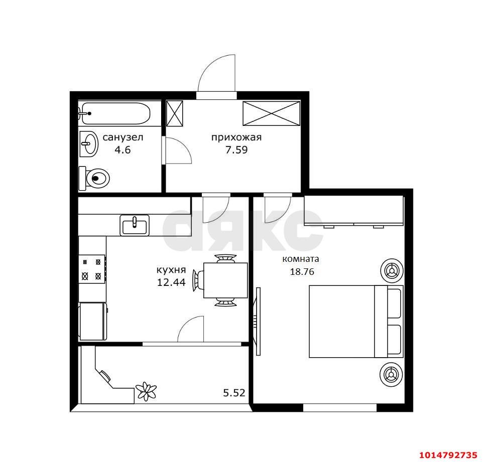 Фото №2: 1-комнатная квартира 49 м² - Краснодар, Школьный, ул. Школьная, 1