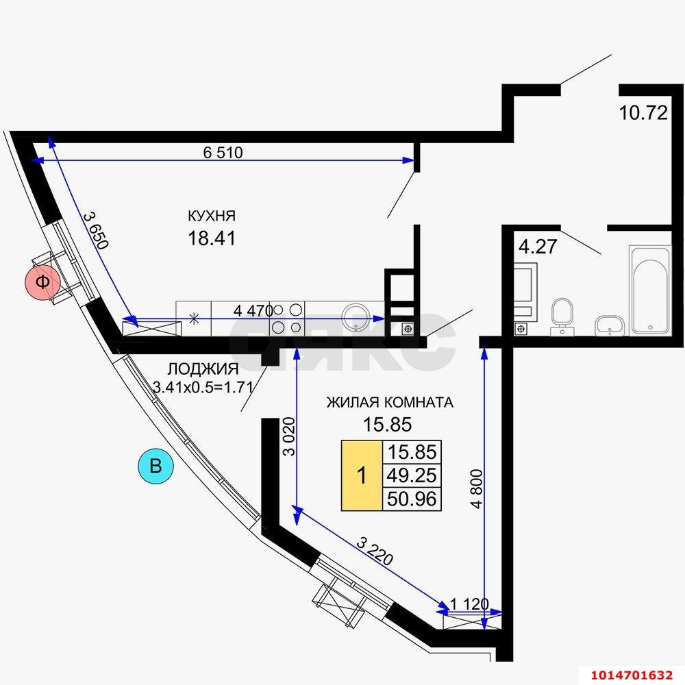 Фото №8: 1-комнатная квартира 52 м² - Краснодар, жилой комплекс Фонтаны, ул. Воронежская, 47Б