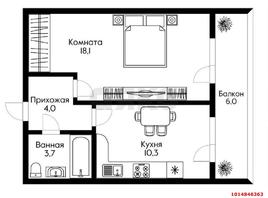 Фото №6: 1-комнатная квартира 42 м² - Краснодар, Музыкальный, ул. имени С.В. Рахманинова, 32
