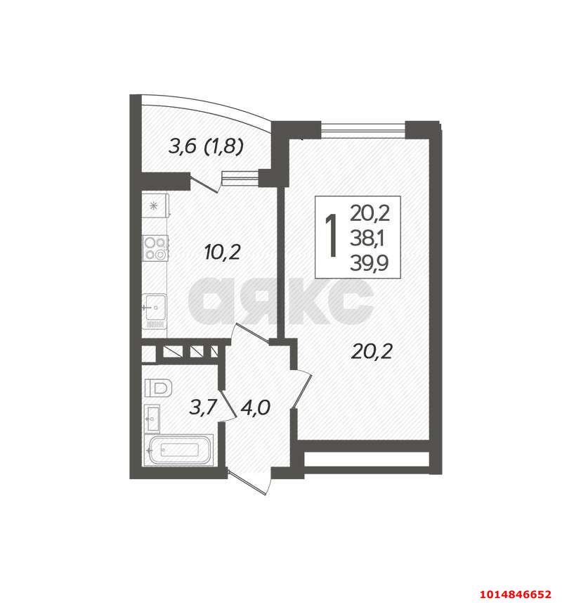 Фото №3: 1-комнатная квартира 43 м² - Краснодар, жилой комплекс Фреш, ул. имени Валерия Гассия, 4/7к2