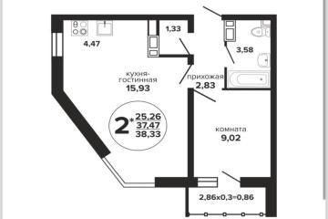 Фото №5: 2-комнатная квартира 38 м² - Краснодар, мкр. Музыкальный, ул. Российская, 257/7