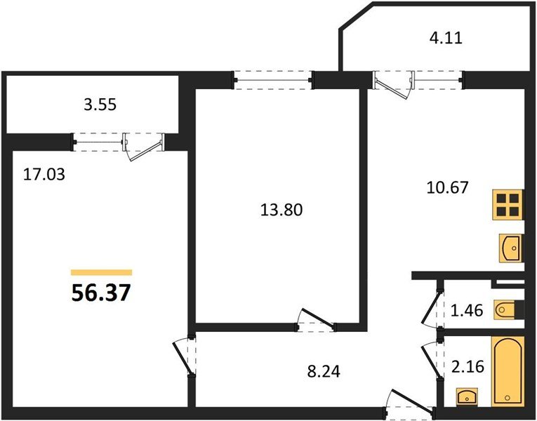 Фото №1: 2-комнатная квартира 56 м² - Берёзовый, Прикубанский внутригородской округ, мкр. жилой комплекс Молодёжный-2, ул. имени Профессора Малигонова, 48