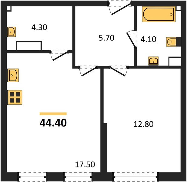 Фото №1: 1-комнатная квартира 44 м² - Краснодар, Прикубанский внутригородской округ, мкр. Догма Парк
