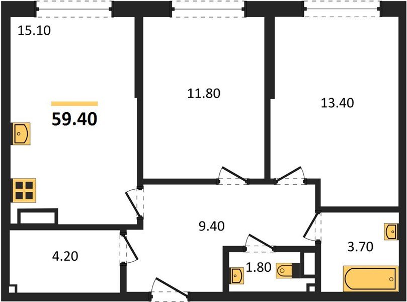 Фото №1: 2-комнатная квартира 59 м² - Краснодар, Прикубанский внутригородской округ, мкр. Догма Парк