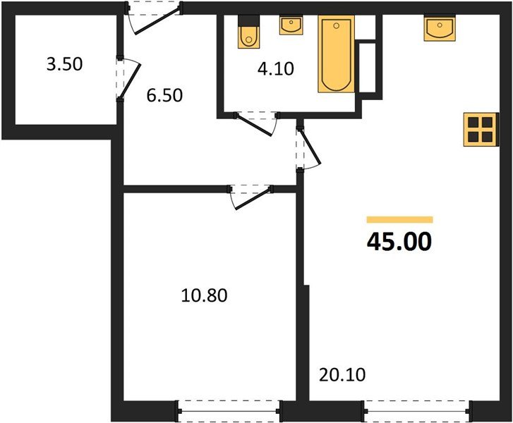 Фото №1: 1-комнатная квартира 45 м² - Краснодар, Прикубанский внутригородской округ, мкр. Догма Парк