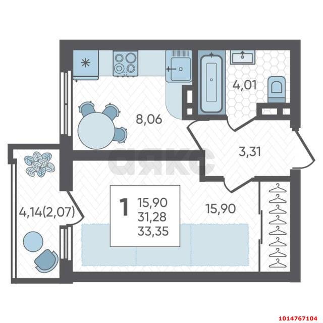 Фото №9: 1-комнатная квартира 35 м² - Краснодар, Догма Парк, ул. Марины Цветаевой, 17к1