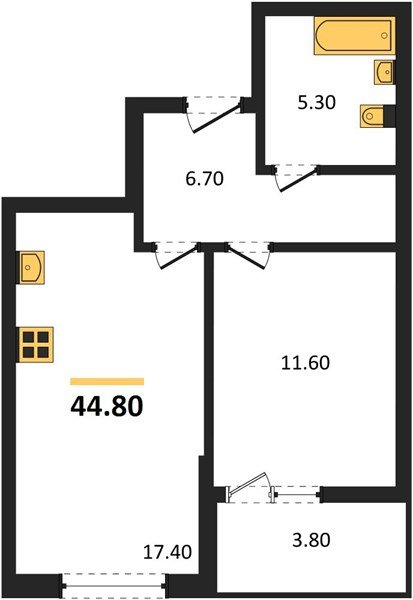 Фото №1: 1-комнатная квартира 44 м² - Краснодар, мкр. Прикубанский внутригородской округ