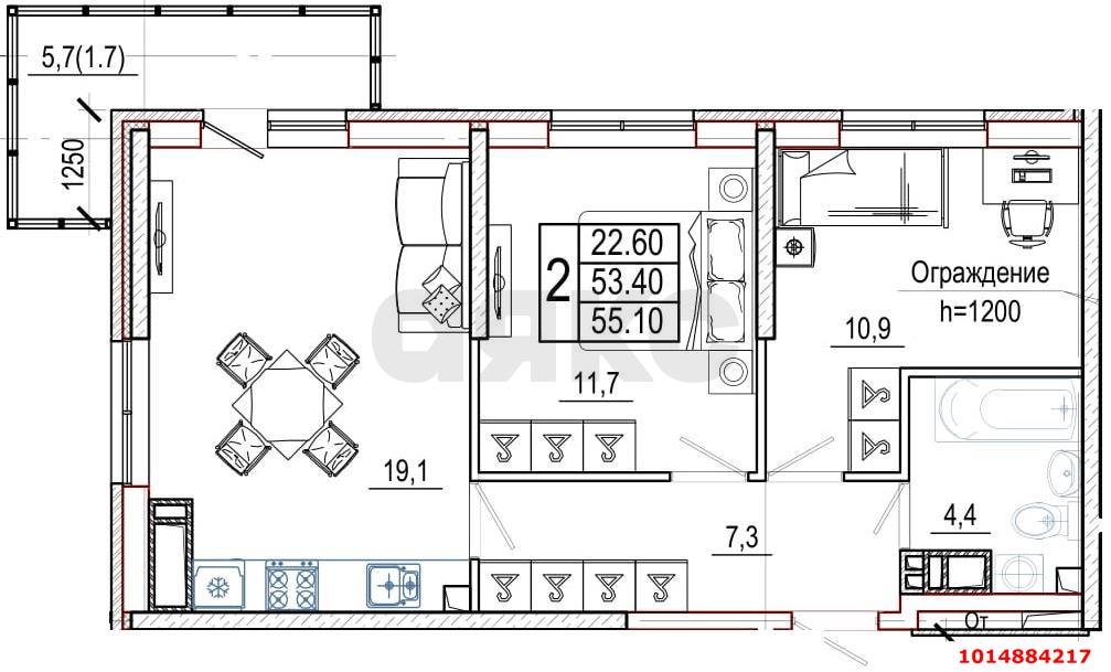 Фото №13: 2-комнатная квартира 59 м² - Краснодар, жилой комплекс Айвазовский, ул. Старокубанская, 123А