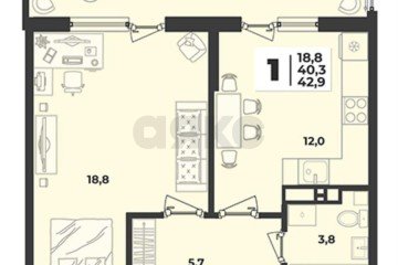 Фото №3: 1-комнатная квартира 48 м² - Краснодар, мкр. жилой комплекс Лето, ул. имени Генерала Корнилова, 1