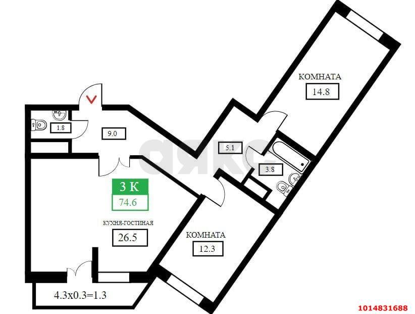 Фото №8: 3-комнатная квартира 80 м² - Краснодар, жилой комплекс Свобода, ул. Домбайская, 55