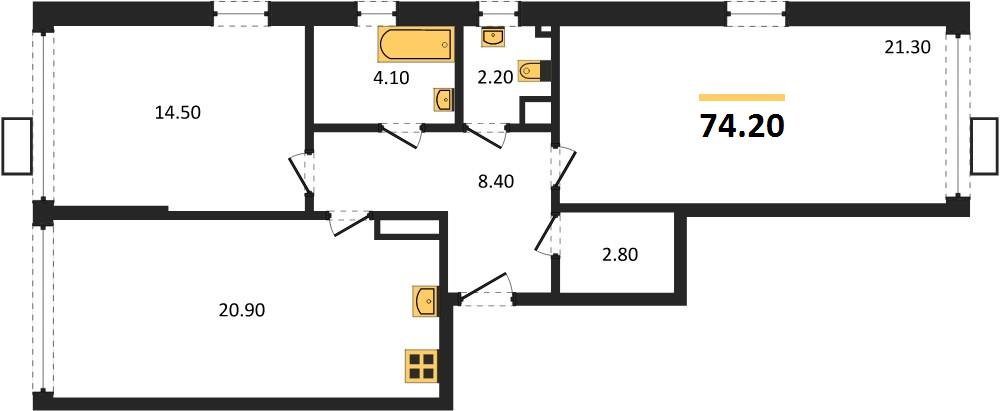 Фото №1: 2-комнатная квартира 72 м² - Краснодар, Прикубанский внутригородской округ, мкр. Парк Победы