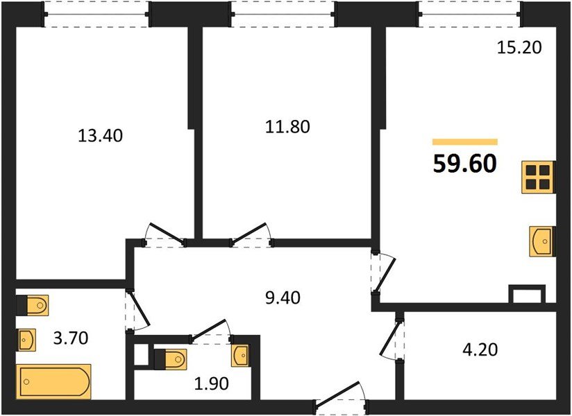 Фото №1: 2-комнатная квартира 59 м² - Краснодар, Прикубанский внутригородской округ, мкр. Догма Парк, ул. Марины Цветаевой, 33