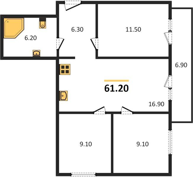 Фото №1: 3-комнатная квартира 61 м² - Новая Адыгея, мкр. жилой комплекс Дарград