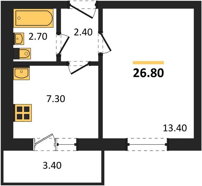 Фото №1: 1-комнатная квартира 26 м² - Новая Адыгея, мкр. жилой комплекс Дарград