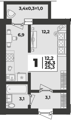 Фото №1: 1-комнатная квартира 26 м² - Новая Адыгея, мкр. жилой комплекс Дарград