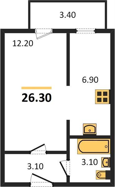 Фото №1: 1-комнатная квартира 26 м² - Новая Адыгея, мкр. жилой комплекс Дарград