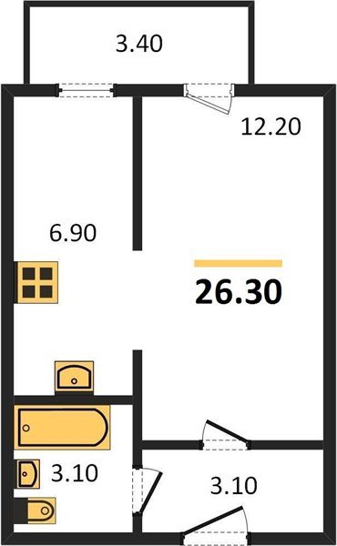 Фото №1: 1-комнатная квартира 26 м² - Новая Адыгея, жилой комплекс Дарград