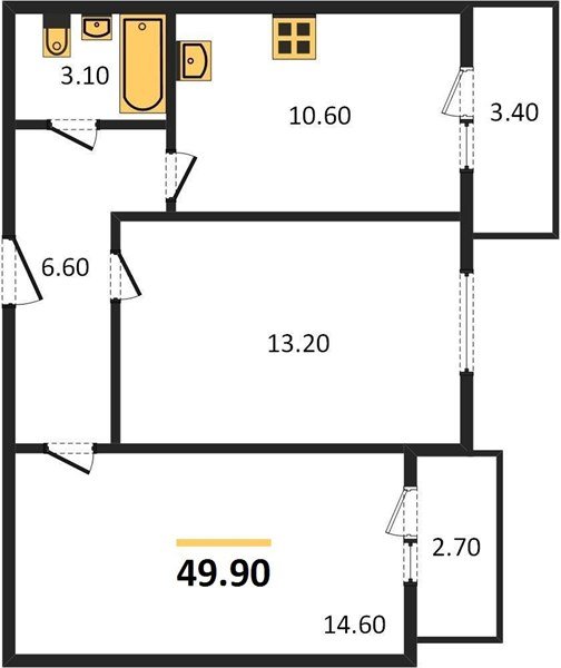 Фото №1: 2-комнатная квартира 49 м² - Новая Адыгея, жилой комплекс Дарград