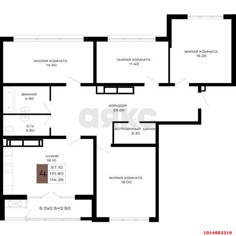 Фото №15: 4-комнатная квартира 110 м² - Краснодар, Школьный, ул. Школьная, 1