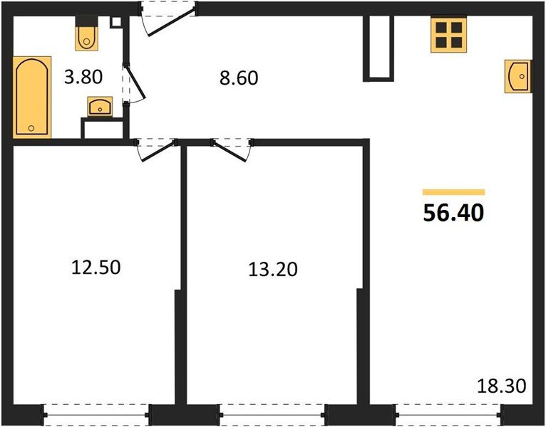 Фото №1: 2-комнатная квартира 56 м² - Краснодар, жилой комплекс Самолёт-6, мкр. Прикубанский внутригородской округ