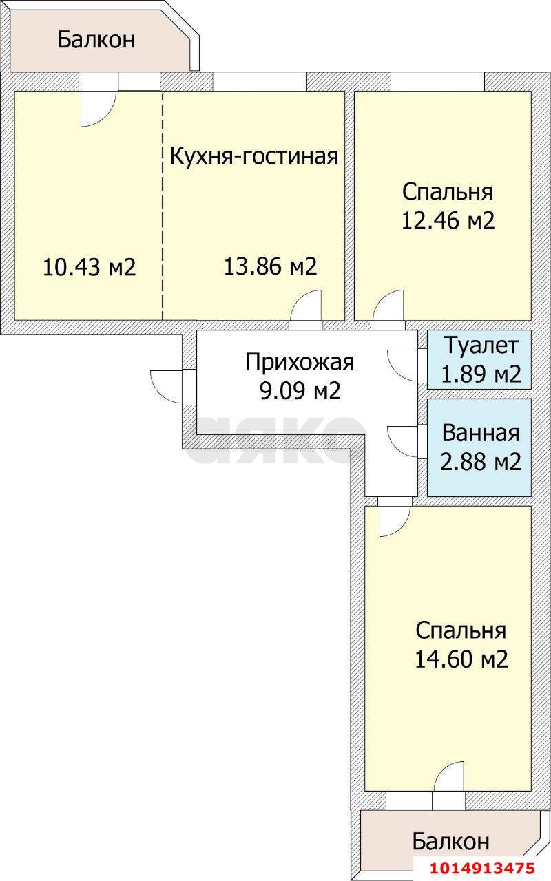 Фото №16: 2-комнатная квартира 65 м² - Краснодар, Прикубанский внутригородской округ, Панорама, мкр. ЖК Керченский, ул. им. Героя Сарабеева В.И., 5к3