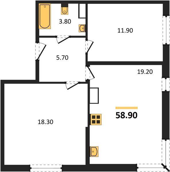 Фото №1: 2-комнатная квартира 58 м² - Краснодар, жилой комплекс Самолёт-6, мкр. Прикубанский внутригородской округ
