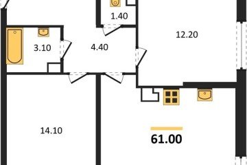 Фото №1: 2-комнатная квартира 61 м² - Краснодар, мкр. Прикубанский внутригородской округ, 