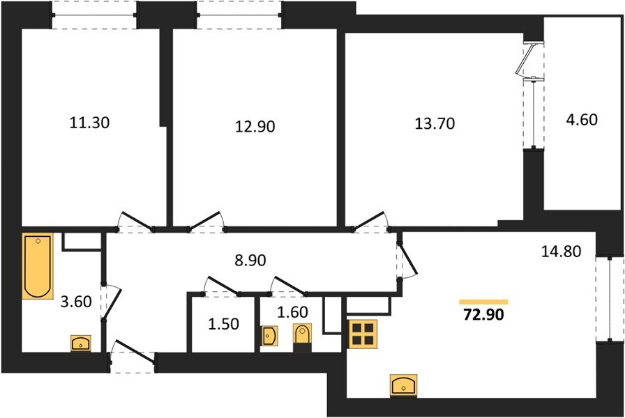 Фото №1: 3-комнатная квартира 72 м² - Краснодар, жилой комплекс Самолёт-6, мкр. Прикубанский внутригородской округ