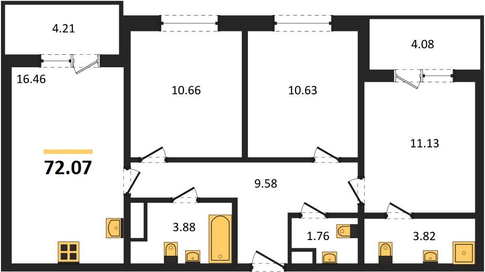 Фото №1: 3-комнатная квартира 71 м² - Краснодар, Прикубанский внутригородской округ, мкр. ЖК Тёплые Края