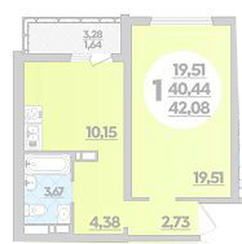 Фото №1: 1-комнатная квартира 42 м² - Майкоп