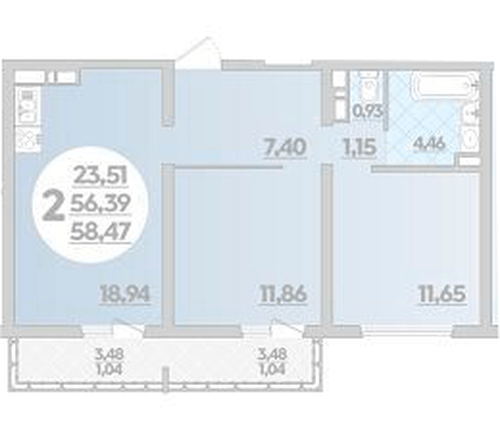 Фото №1: 2-комнатная квартира 58 м² - Майкоп